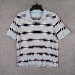 Lands End Shirt Mens XL‎ Gray Blue Striped Traditional Fit Polo Cotton